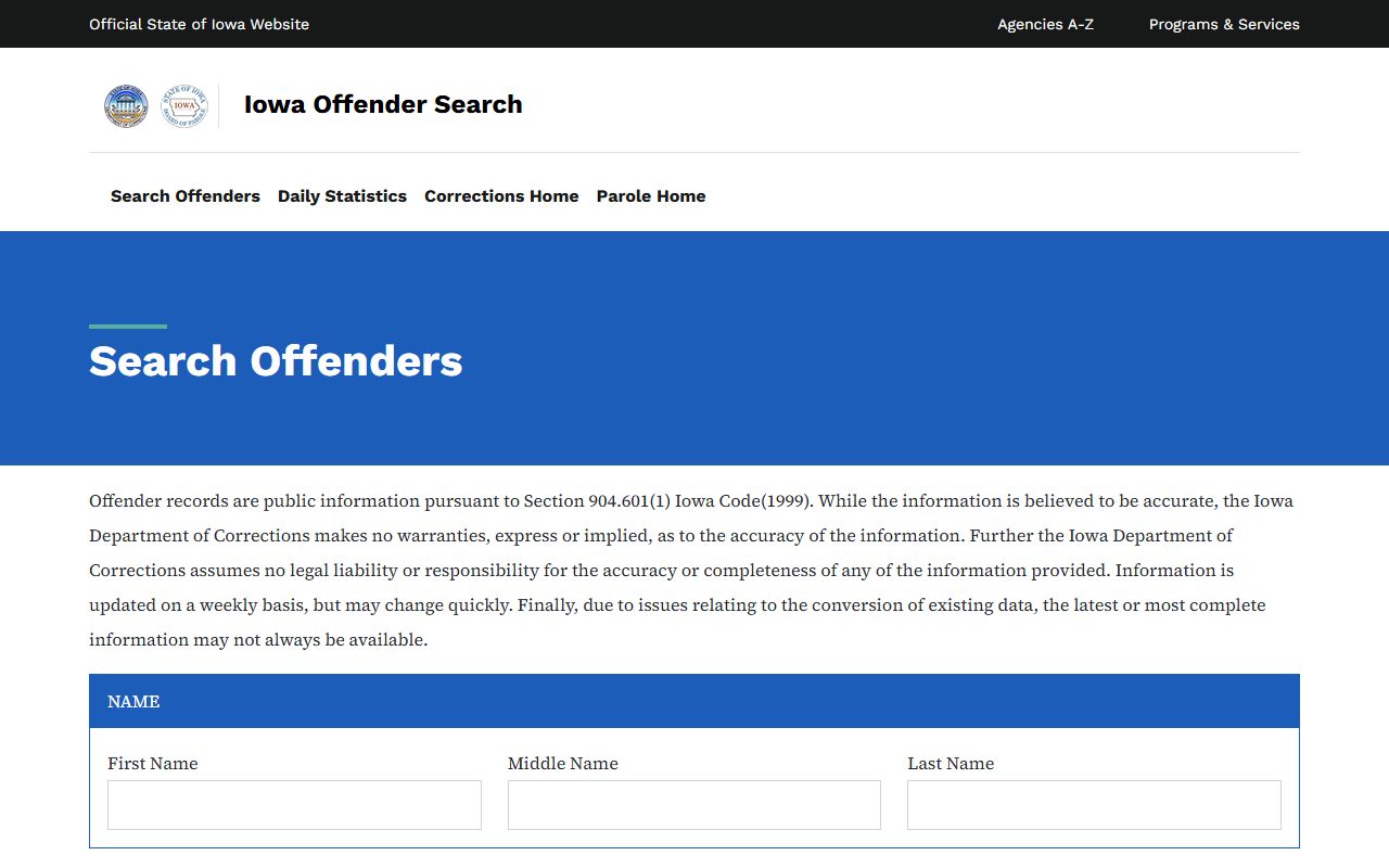Clayton County inmate lookup through Iowa DOC Offender Search